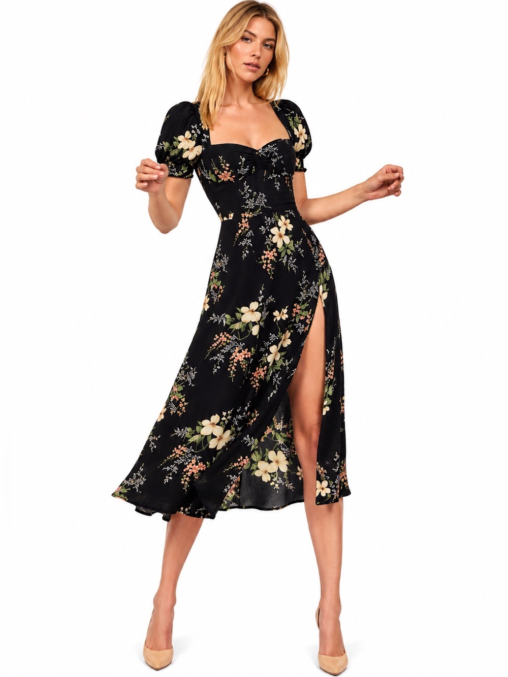 Reformation NEW Lacey Midi Dress Floral Puff Sleeve Size 2 Romantic Cottagecore